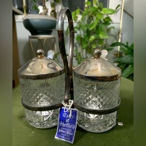 Vintage Eales of Sheffield Silver-Plated Condiment Cruet Set Jelly Jar England